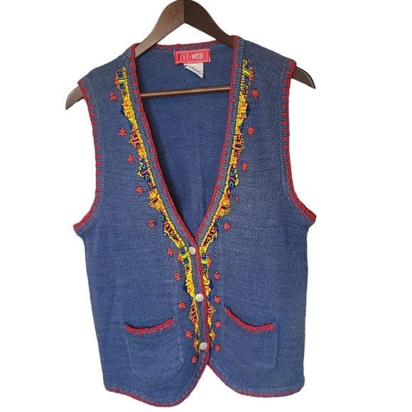 VTG Ivy Wear Navajo Beaded Silk Blend Sweater Vest - Picture 1 of 11